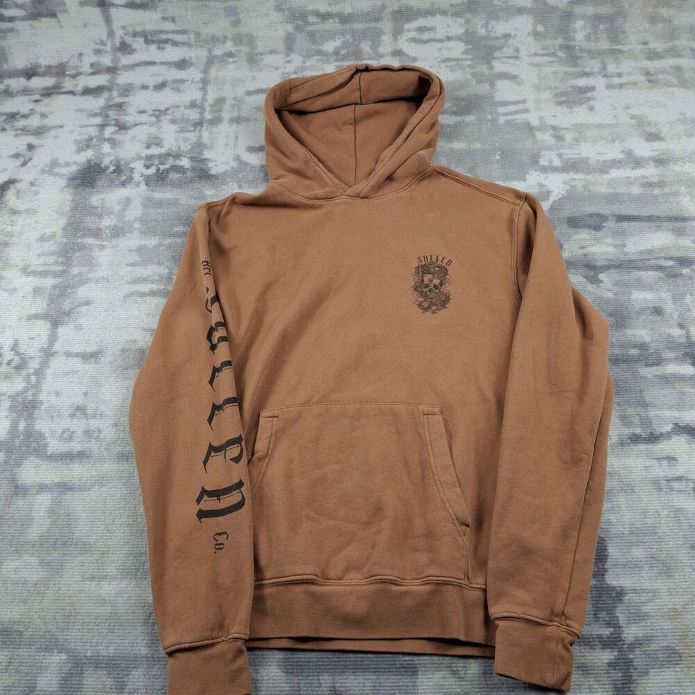 Sullen Art Co Hoodie Mens S Brown Skull Japanese Dragon Large Back Print Tattoo